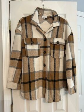 Urban Decay Cream and Brown Plaid Shacket Jacket